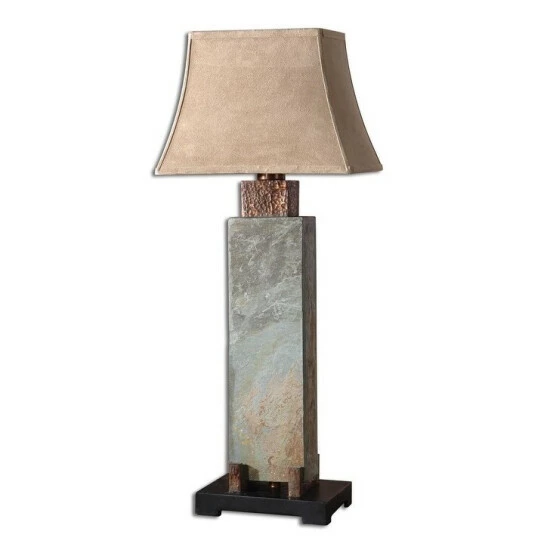 Outlet 💯 Uttermost Hand-carved Slate And 🔨 Hammered Copper Long Table Lamp 👍