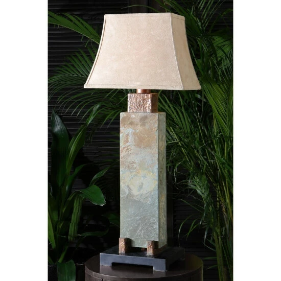 Outlet 💯 Uttermost Hand-carved Slate And 🔨 Hammered Copper Long Table Lamp 👍 - Image 2