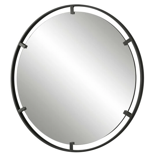 New ❤️ Uttermost Cashel Satin Black Round Iron Mirror 🌟 - Image 2