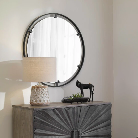New ❤️ Uttermost Cashel Satin Black Round Iron Mirror 🌟 - Image 6