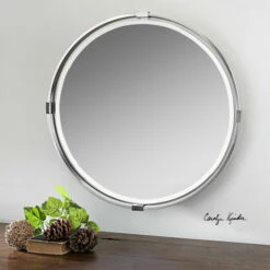 Hot Sale ⭐ Uttermost Tazlina Brushed Nickel Round Mirror - 29.5x29.5x2 🔔