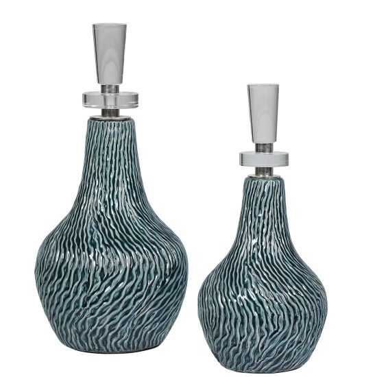 Promo 🔥 Uttermost Almera Dark Teal Bottles (Set Of 2) ✔️