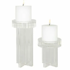 Cheap โจ Uttermost Crystal Pillar Candleholders, Set/2 - 4.375"x4.375"x8.5" ๐