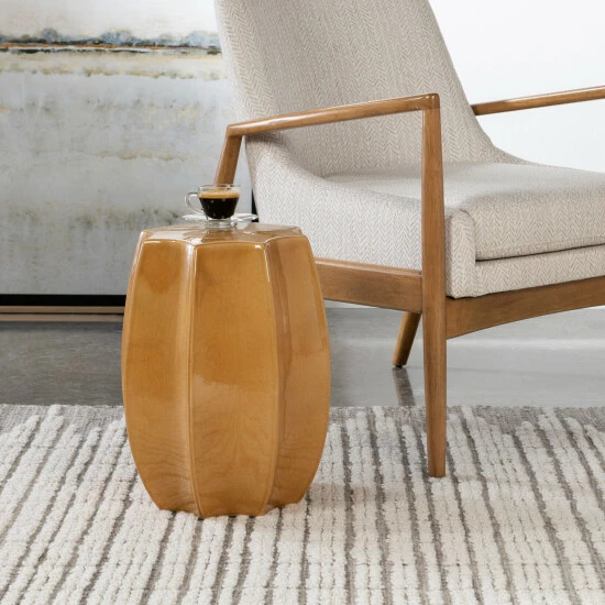 Coupon ⌛ Uttermost Sunrise Amber Gloss Scalloped Garden Stool - 13"W X 17"H X 13"D 😍 - Image 4