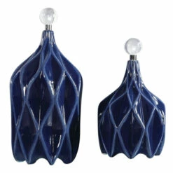Discount ๐งจ Uttermost Klara Blue Geometric Bottles (Set Of 2) โ