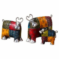 Hot Sale 🧨 Uttermost 3-piece Colorful Silver Plated Metal Cow Figurine Set 💯