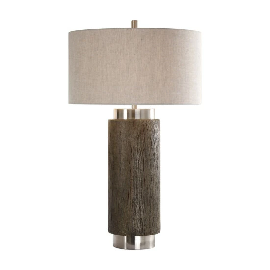 Brand new 🤩 Uttermost Cheraw Brushed Nickel Wood Cylinder Table Lamp 👏 - Image 2