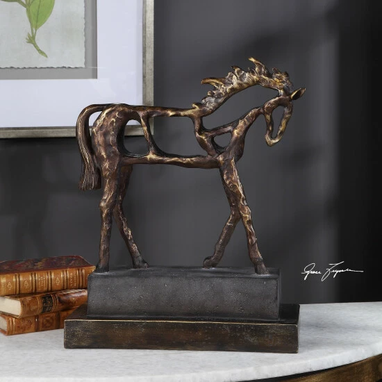 Budget โ Uttermost Titan Antiqued Bronze And Dark Brown Horse Sculpture ๐ - Image 5