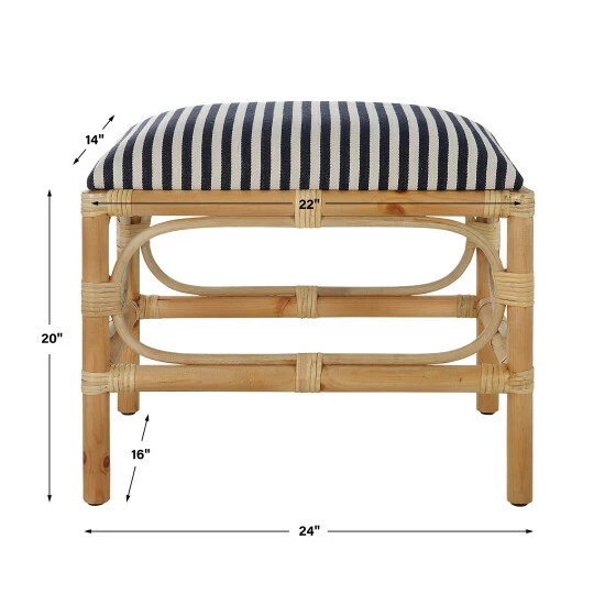 Deals 🤩 Uttermost Laguna Small Striped Bench Natural/navy 🎉 - Image 7
