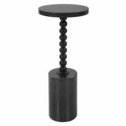 New 🧨 Uttermost Bead Black Marble Drink Table - 10" Dia X 24" 😉