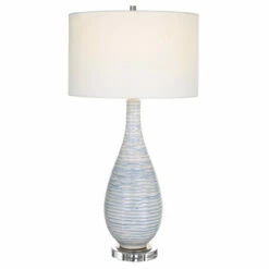 Hot Sale 🛒 Uttermost Clariot Ribbed Blue Table Lamp - 31.75 X 16 X 16 🎁