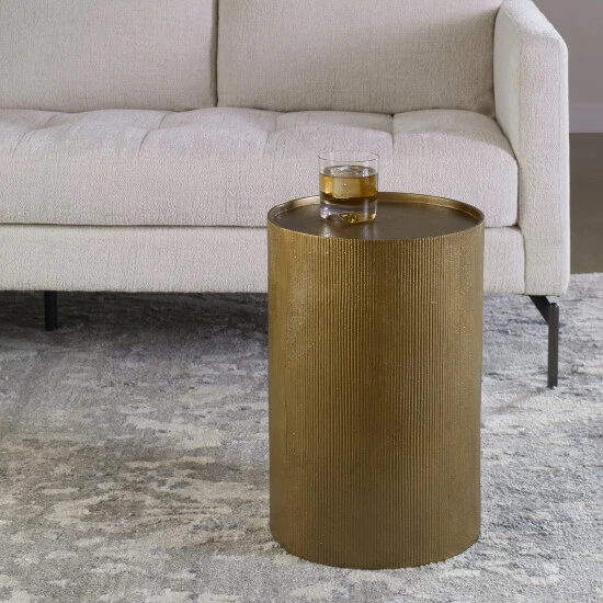 Hot Sale ๐ Uttermost Adrina Antique Gold Drum Accent Table ๐ - Image 3