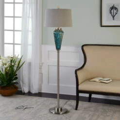 Wholesale 🛒 Uttermost Almanzora Blue Glass Floor Lamp ❤️