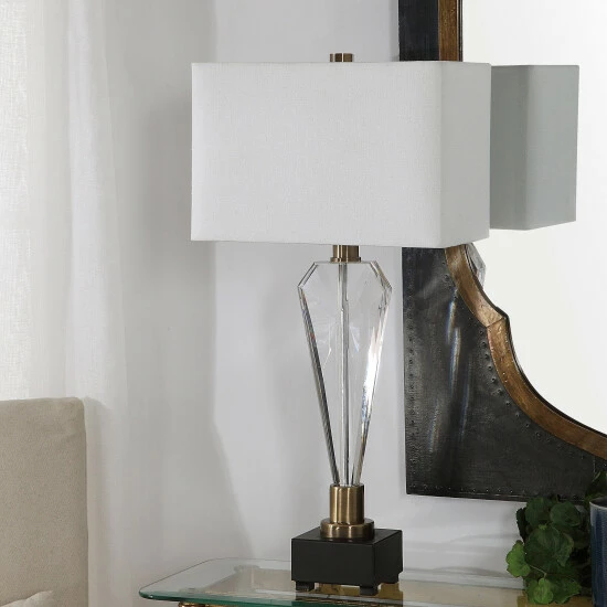 Flash Sale ✔️ Uttermost Cora Antique Brass And Black Geometric Crystal Table Lamp 🌟 - Image 6