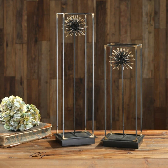 Outlet ๐ฏ Uttermost Flowering Dandelions Aged Black Sculptures (Set Of 2) โจ - Image 4