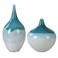 New ⭐ Uttermost Carla Teal White Vases (Set Of 2) ❤️