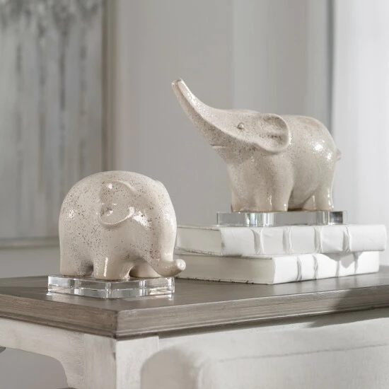 Coupon ๐ Uttermost Kyan Ceramic Elephant Sculptures (Set Of 2) - Large: 11x8x5, Small: 8x6x4 ๐ - Image 3