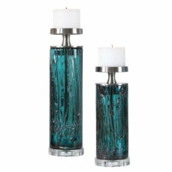 Deals 😀 Uttermost Almanzora Teal Glass Candle Holders (Set Of 2) 🛒