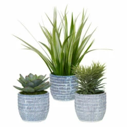Promo 🥰 Uttermost Puebla Greenery In Blue And White Pots (Set Of 3) - SM-6 X 7 X 6, MED-7 X 8 X 7, LG-22 X 16 X 22 🌟