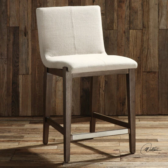 Promo ๐ Uttermost Klemens Light Walnut And Neutral Linen Counter Stool ๐ - Image 6