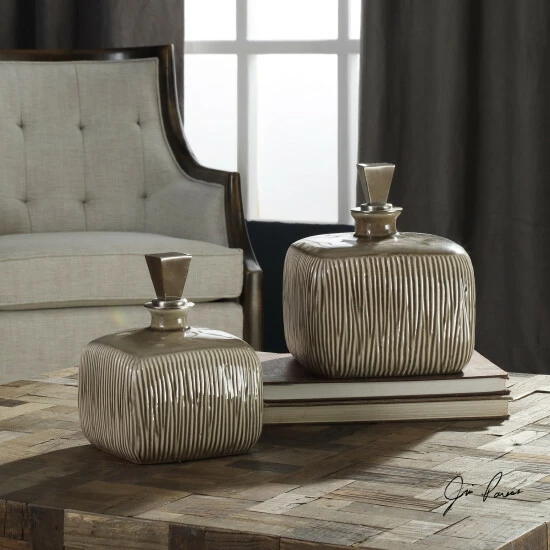 Coupon 🎉 Uttermost Cayson Umber Brown Glaze Bottles (Set Of 2) 💯 - Image 2