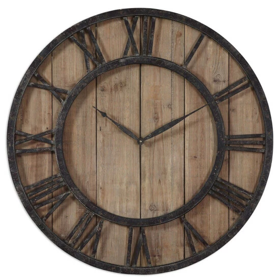 Budget ๐ Uttermost 'Powell' Aged Wood And Bronze Wall Clock ๐ฅฐ