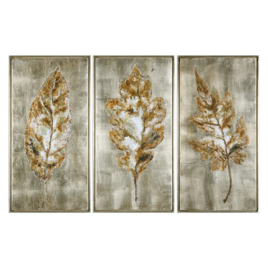 New ๐ Uttermost Champagne Leaves Modern Art (Set Of 3) ๐
