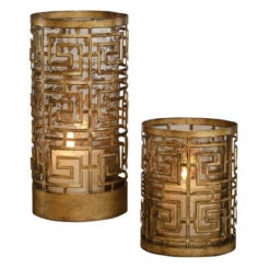 Best Pirce ⭐ Uttermost Ruhi Antiqued Gold Hurricane Candleholders (Set Of 2) ❤️