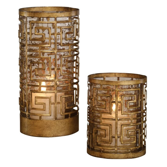 Best Pirce ⭐ Uttermost Ruhi Antiqued Gold Hurricane Candleholders (Set Of 2) ❤️